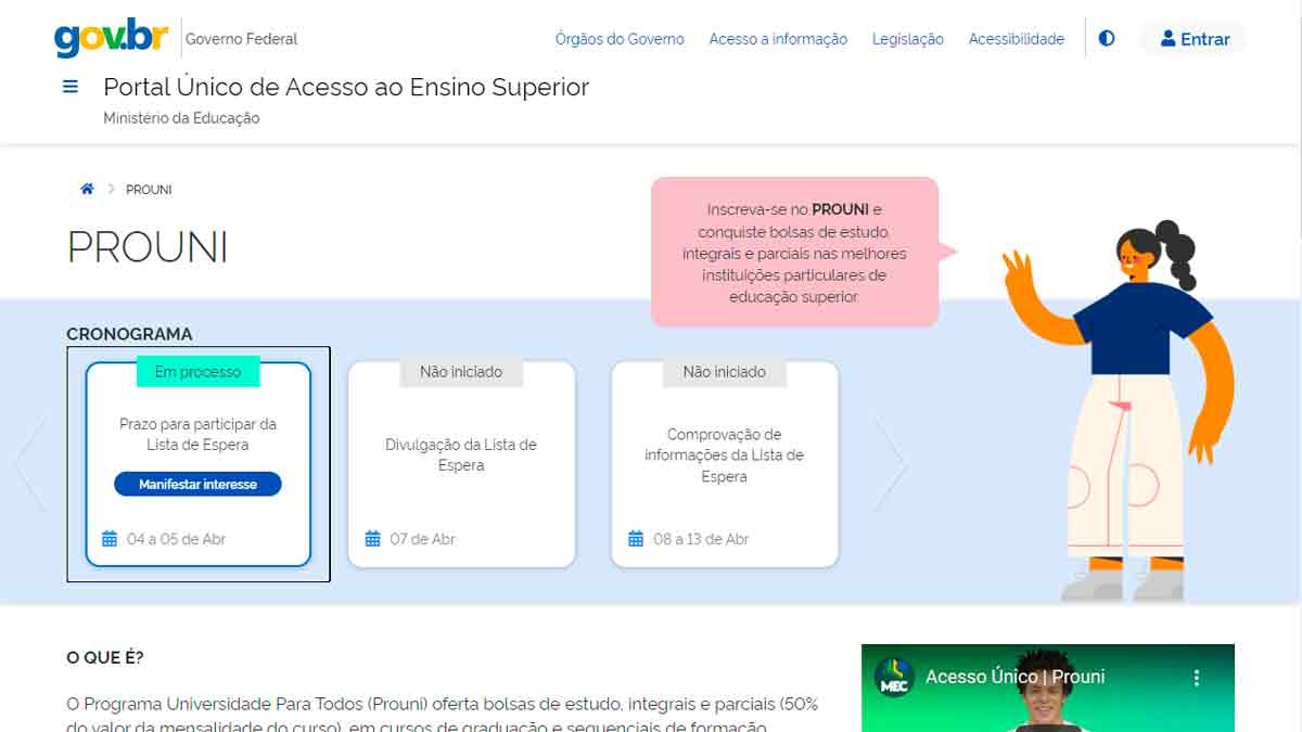 prouni abre inscrcoes para lista de espera