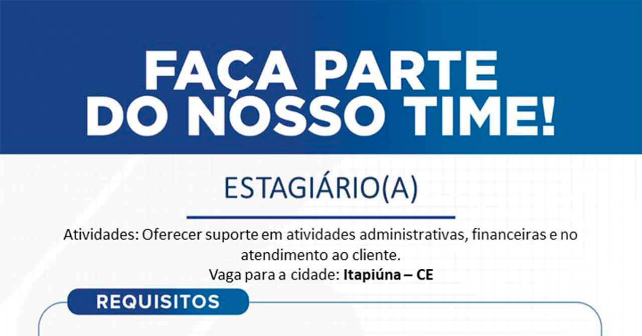 Vaga aberta para estagiário (a) na AFAGU em Itapiúna