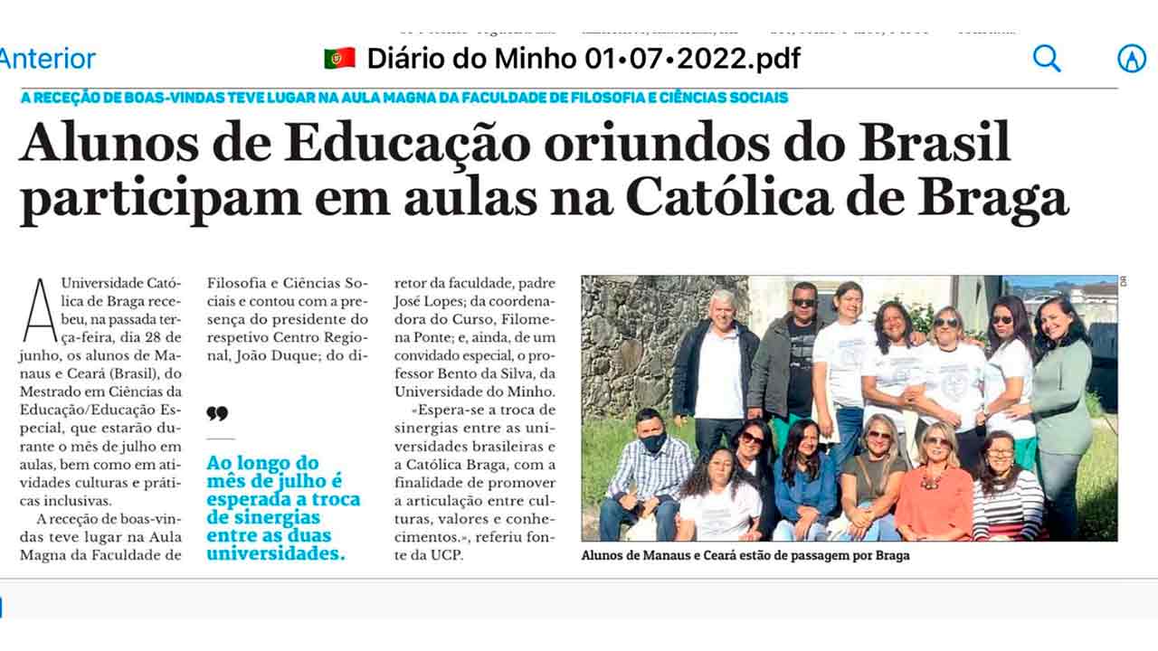 Professora de Itapiúna e colegas são destaque em matéria do jornal Diário do Minho em Portugal