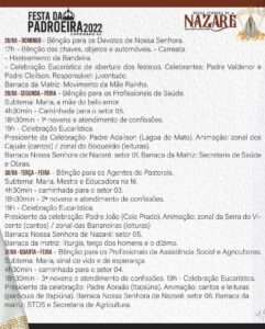 Confira a programação oficial da Festa de Nossa Senhora de Nazaré em Capistrano 2022