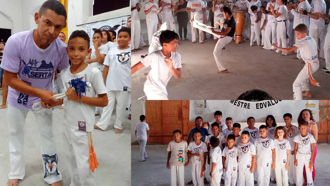 troca de cordas das crianças que participam das oficinas de capoeira na unidade colaboradora da ong ceacri