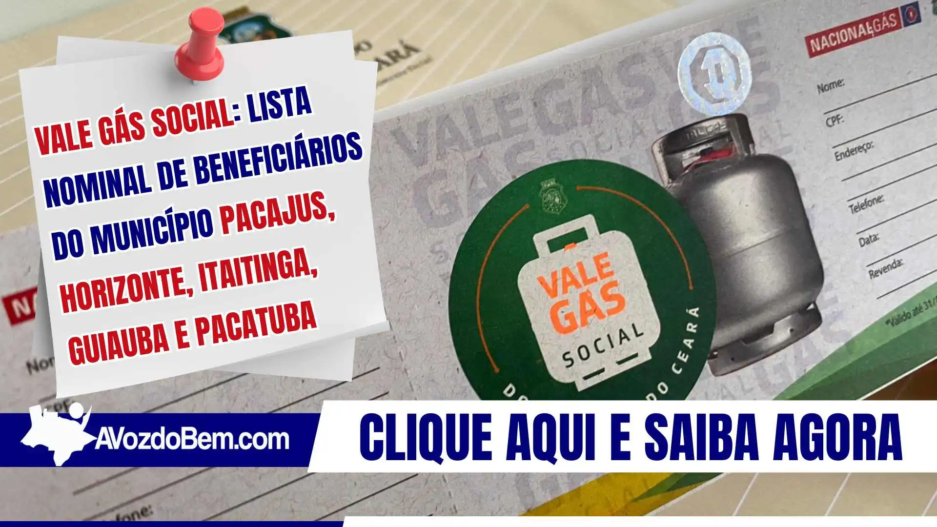 VALE GÁS SOCIAL: lista nominal de beneficiários do Município Pacajus, Horizonte, Itaitinga, Guiauba e Pacatuba