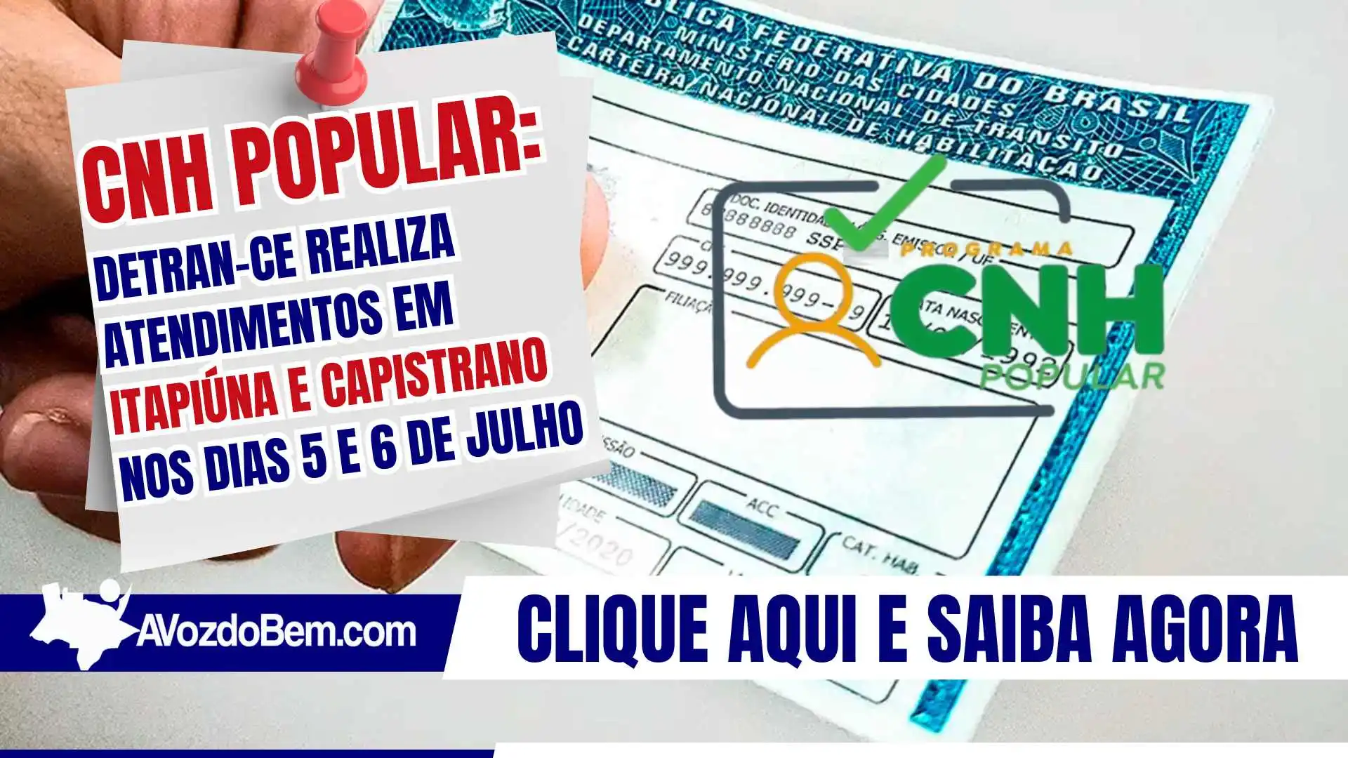 CNH Popular: Detran-CE realiza atendimentos em Itapiúna e Capistrano nos dias 5 e 6 de julho