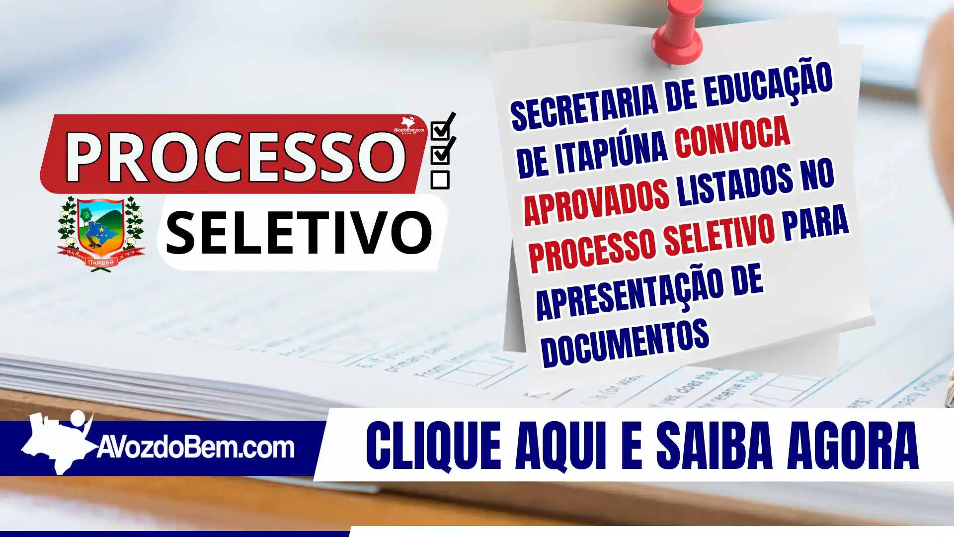 Secretaria de Educação de Itapiúna convoca aprovados listados no processo seletivo