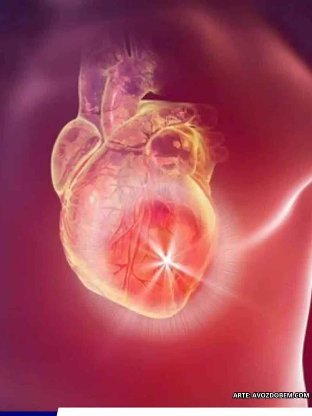 Ilustração do coração humano em destaque no tórax, representando a campanha Setembro Vermelho e os cuidados para prevenir doenças cardiovasculares.