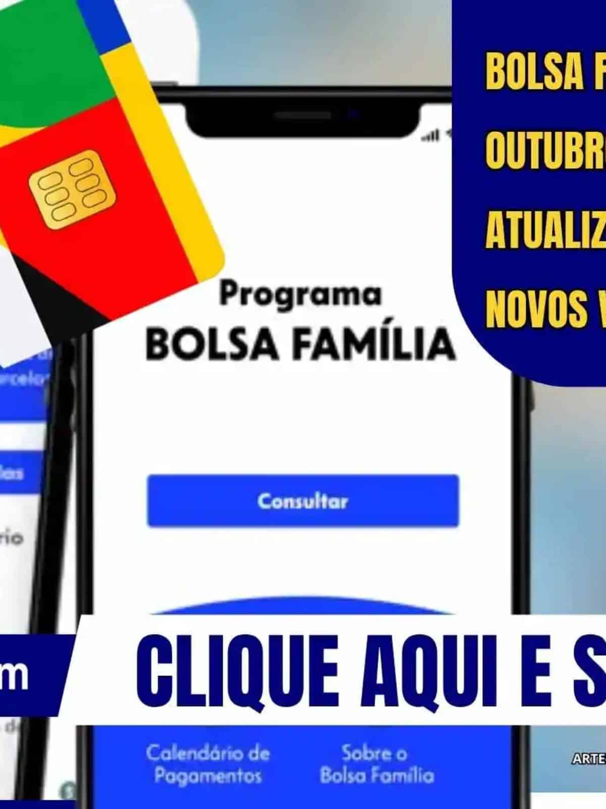 Cartão do Bolsa Família em destaque, representando a atualização do aplicativo oficial com os novos valores dos pagamentos de outubro de 2026.