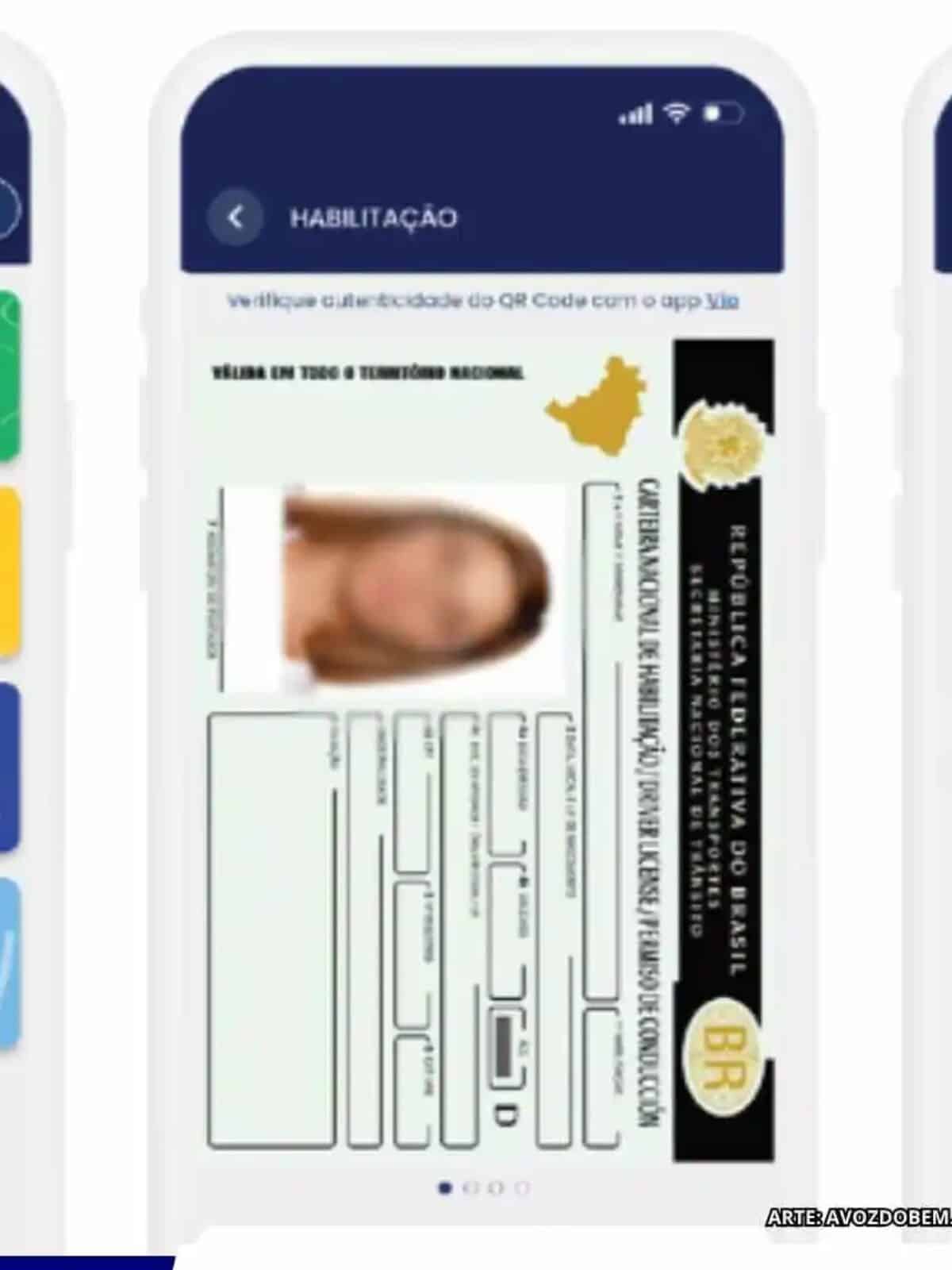 Telas do aplicativo CNH do Brasil exibindo serviços digitais, carteira de habilitação e funcionalidades disponíveis para motoristas e candidatos à primeira CNH.